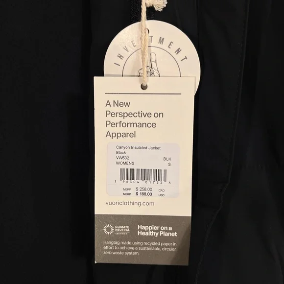 NWT Vuori Canyon Insulated Jacket size Small in Black - Picture 6 of 8